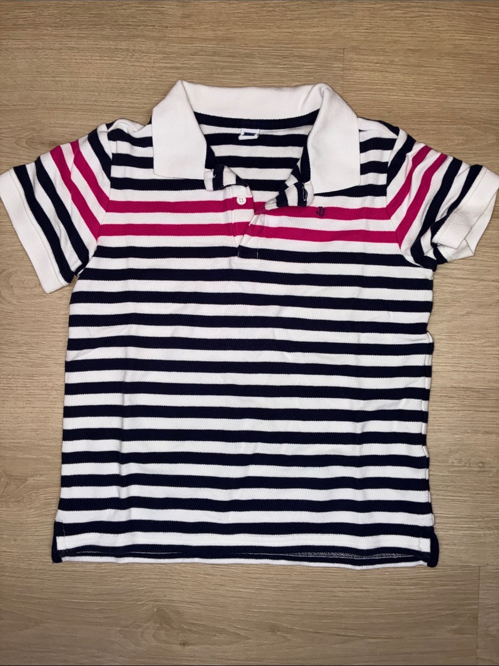 Janie and Jack Navy, White & Pink Striped Polo